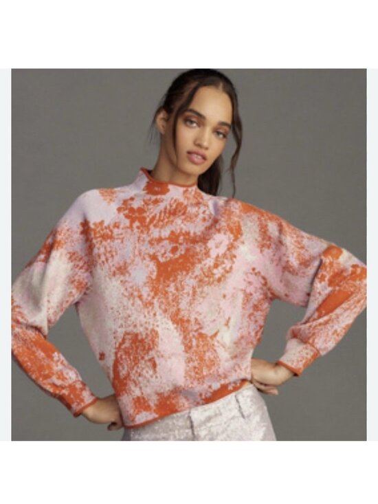 Anthropologie Sweaters - Anthropologie Beatrix Sweater Womens XS Pink Orange Pullover Mock Neck Lurex 138